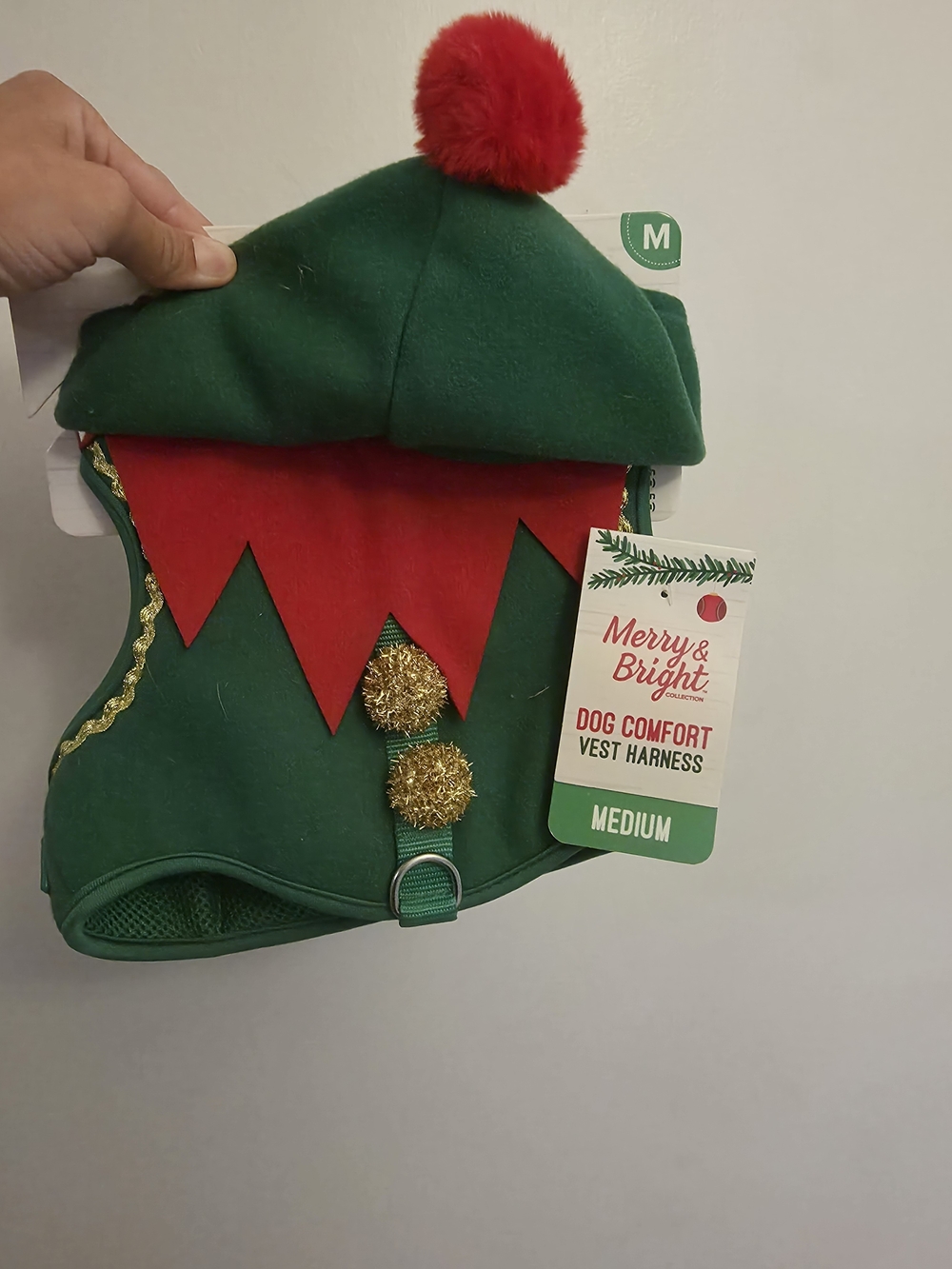 Merry & Bright Green and Red Elf Dog Comfort Vest Harness - Medium